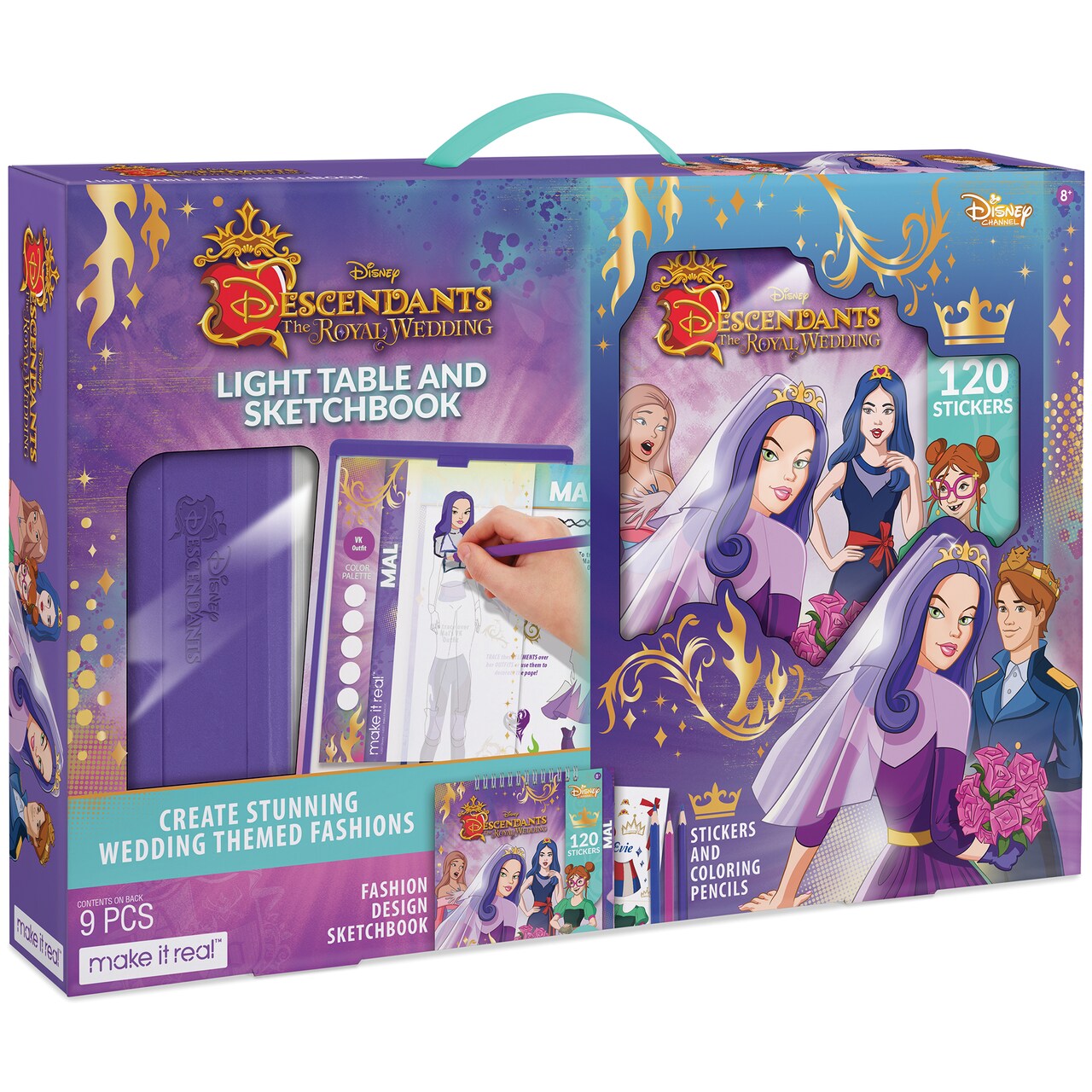 Disney Descendants Royal Wedding: Light Table & Sketchbook - 9 Piece Set, Make It Real, Stickers & Coloring Pencils, Lights Up For Easy Tracing, Draw Sketch & Create, Fashion Coloring Book, Tweens & Girls, Kids Ages 8+